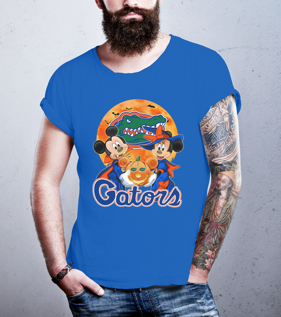 Florida Gators Mickey Mouse And Minnie Mouse Halloween Pumpkin T-Shirt