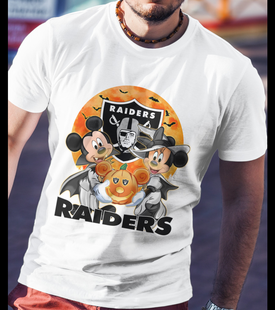 Las Vegas Raiders Mickey Mouse Minnie Mouse Halloween Pumpkin T-Shirt