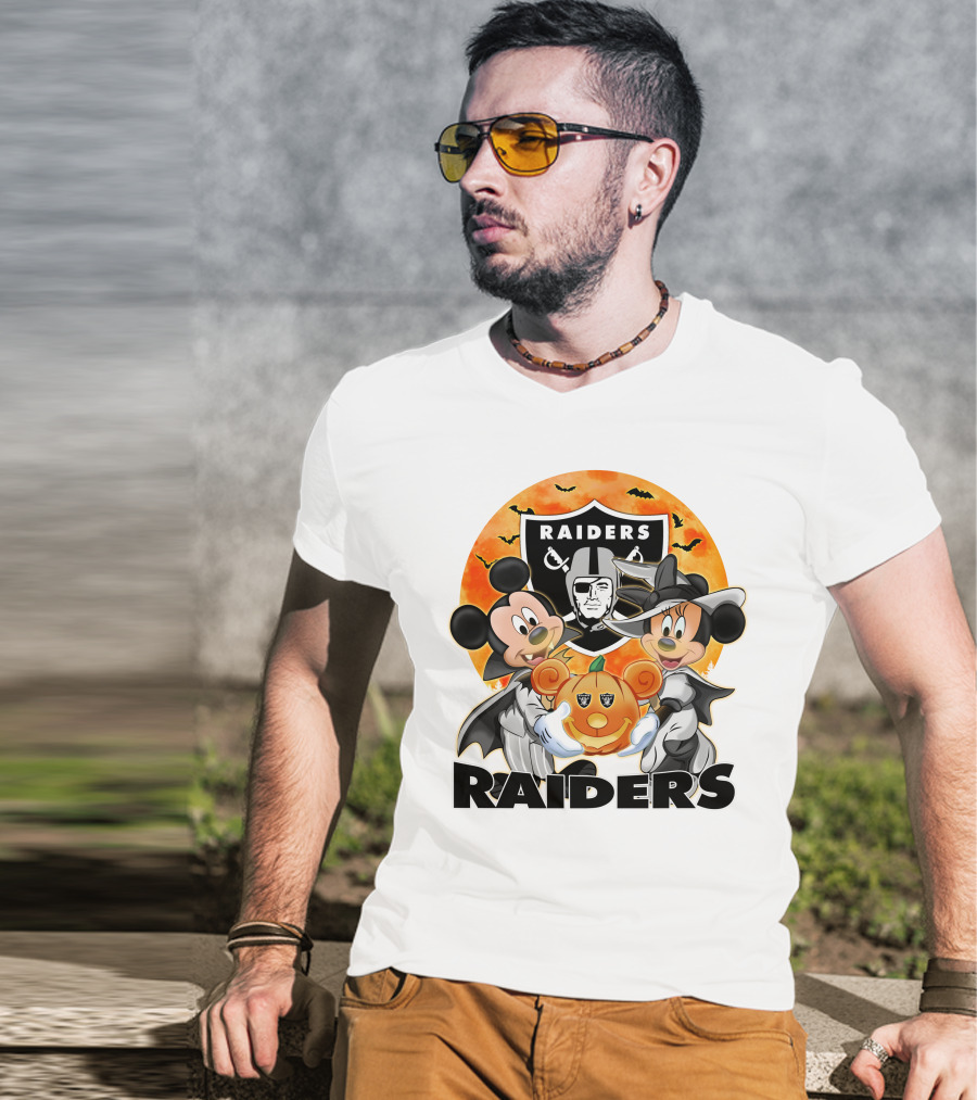 Las Vegas Raiders Mickey Mouse Minnie Mouse Halloween Pumpkin T-Shirt