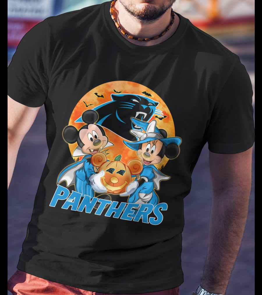 Carolina Panthers Mickey Mouse Minnie Mouse Halloween Pumpkin T-Shirt