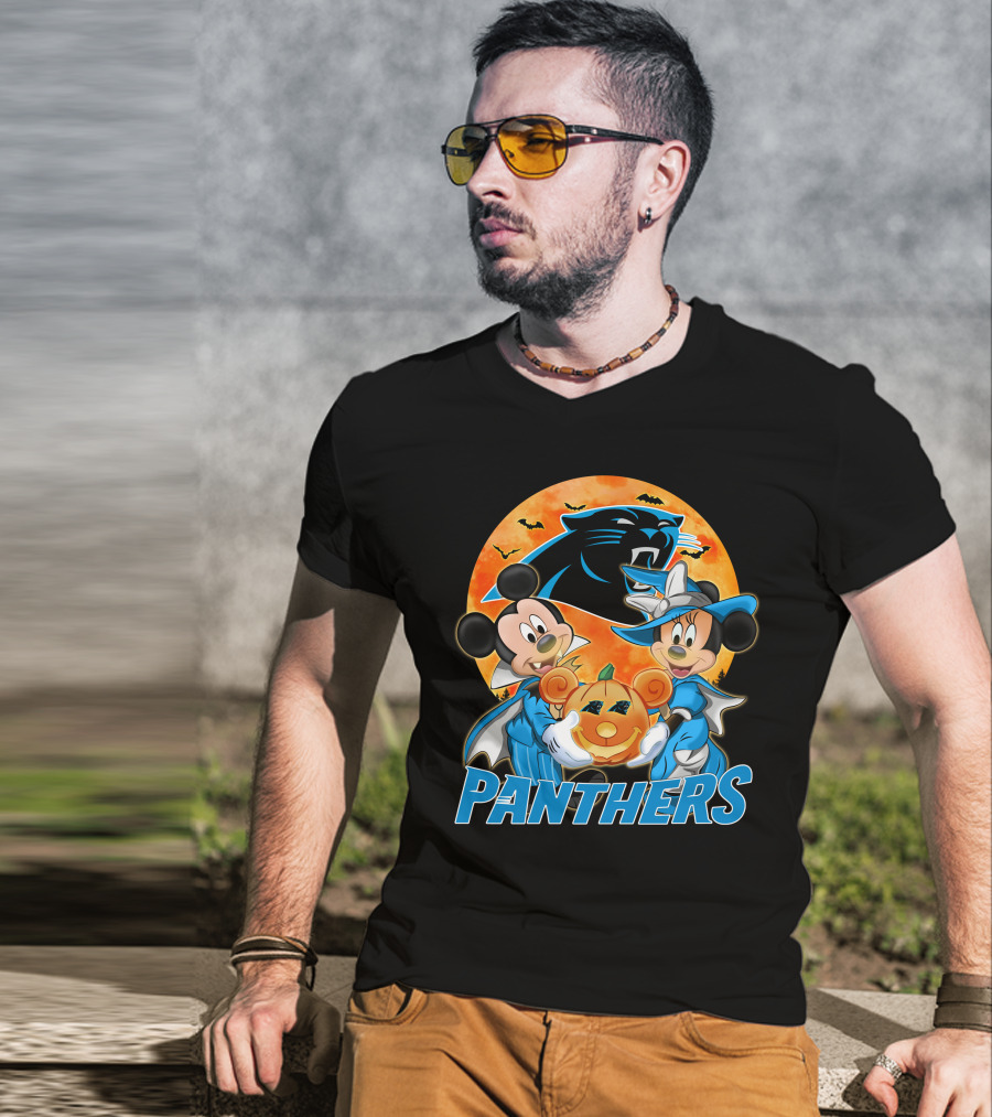 Carolina Panthers Mickey Mouse Minnie Mouse Halloween Pumpkin T-Shirt
