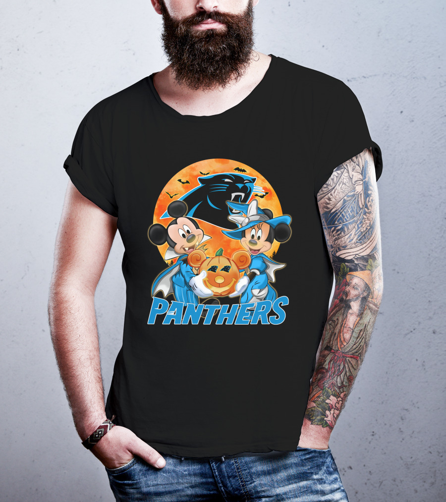Carolina Panthers Mickey Mouse Minnie Mouse Halloween Pumpkin T-Shirt