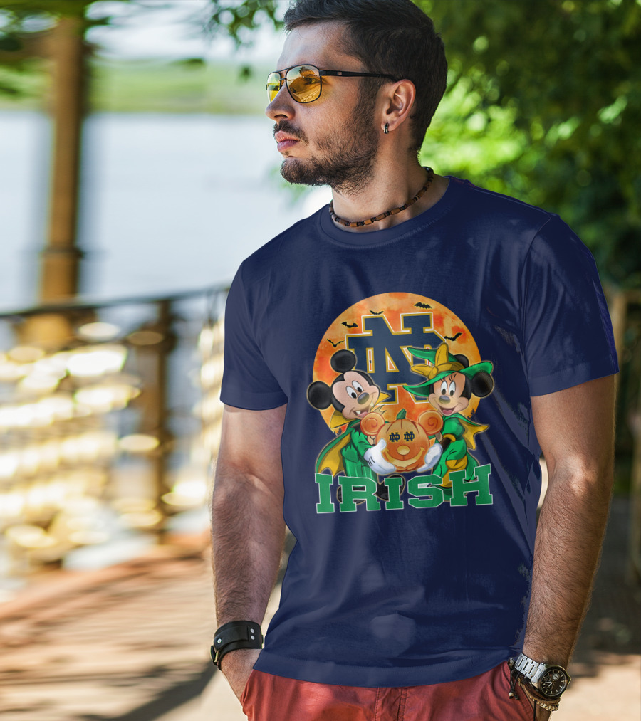 Notre Dame Fighting Irish Mickey Mouse Minnie Mouse Halloween Irish Pumpkin T-Shirt