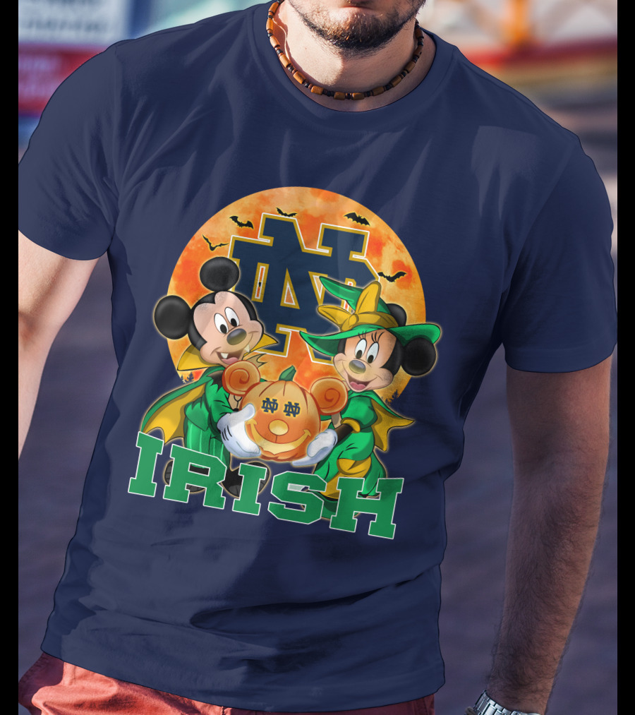 Notre Dame Fighting Irish Mickey Mouse Minnie Mouse Halloween Irish Pumpkin T-Shirt