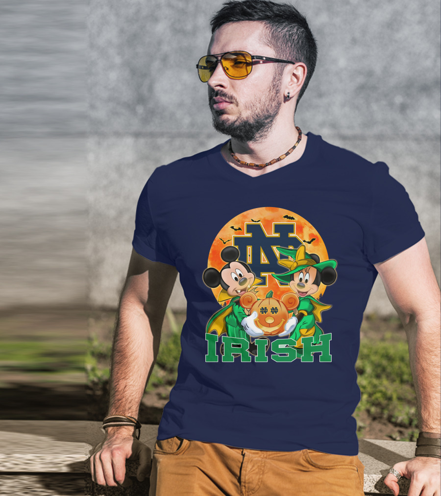 Notre Dame Fighting Irish Mickey Mouse Minnie Mouse Halloween Irish Pumpkin T-Shirt