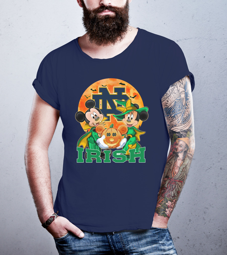 Notre Dame Fighting Irish Mickey Mouse Minnie Mouse Halloween Irish Pumpkin T-Shirt