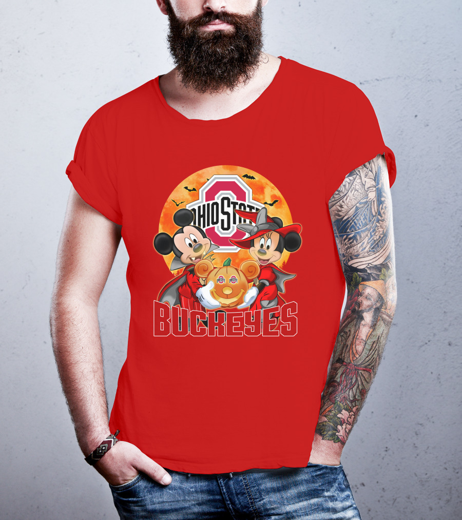 Ohio State Buckeyes Mickey Mouse Minnie Mouse Halloween Pumpkin T-Shirt