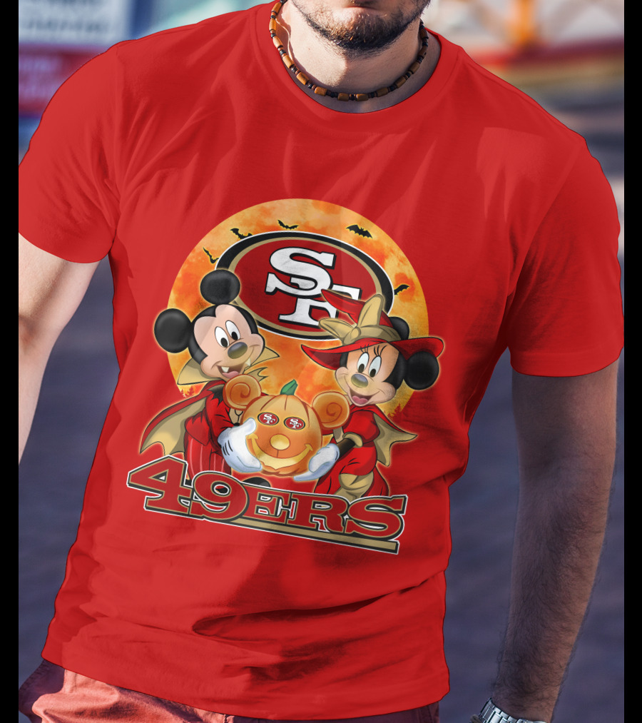 San Francisco 49ers Mickey Mouse Minnie Mouse Halloween Pumpkin T-Shirt