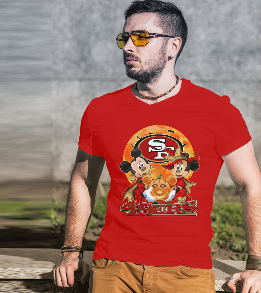 San Francisco 49ers Mickey Mouse Minnie Mouse Halloween Pumpkin T-Shirt
