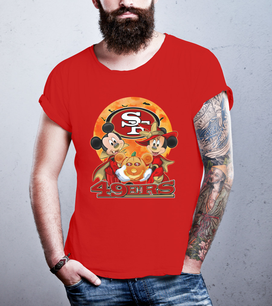 San Francisco 49ers Mickey Mouse Minnie Mouse Halloween Pumpkin T-Shirt