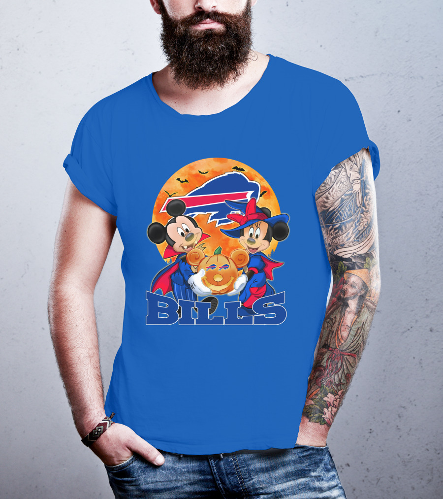 Buffalo Bills Halloween Mickey Mouse And Minnie Mouse Pumpkin T-Shirt