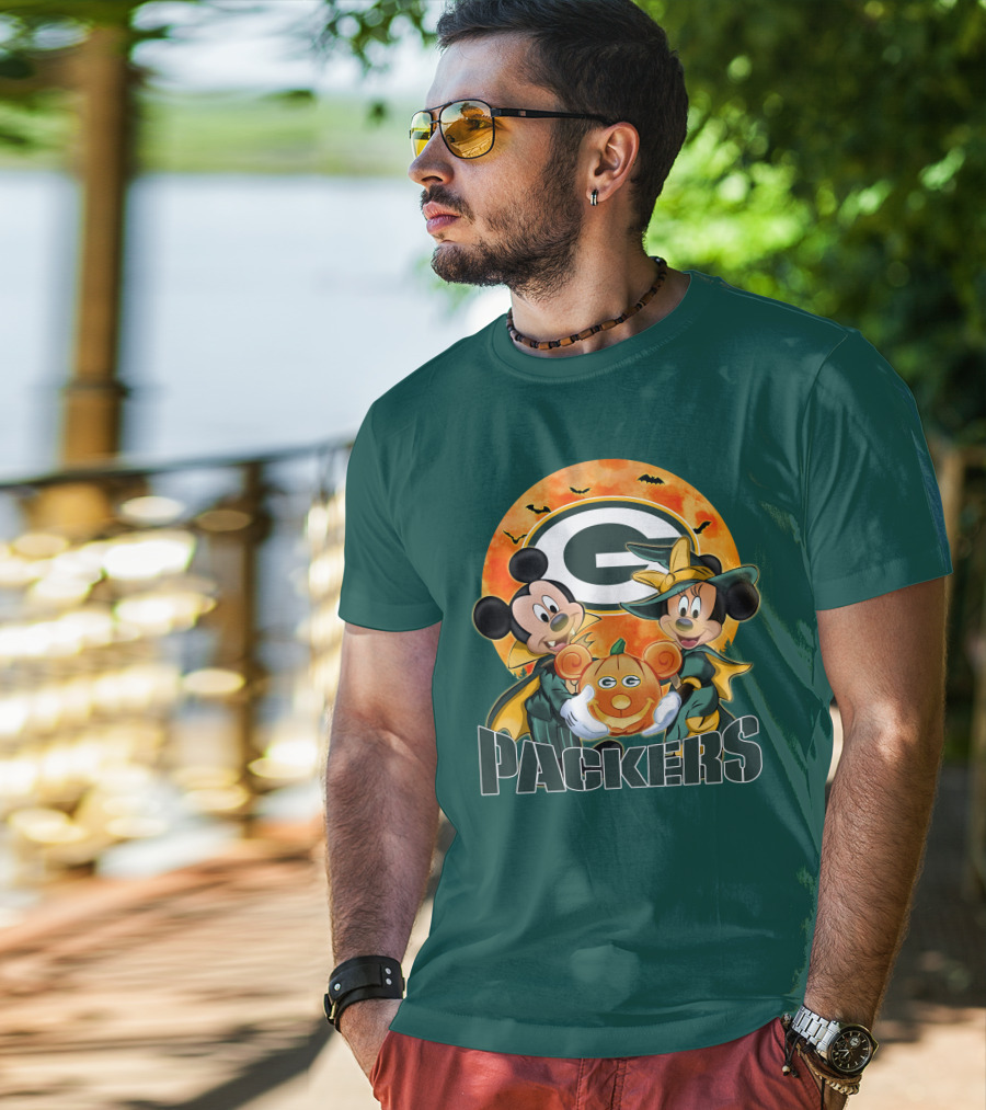 Green Bay Packers Mickey And Minnie Halloween Pumpkin T-Shirt