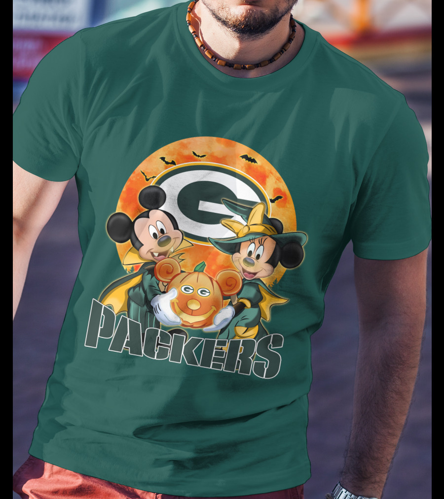 Green Bay Packers Mickey And Minnie Halloween Pumpkin T-Shirt