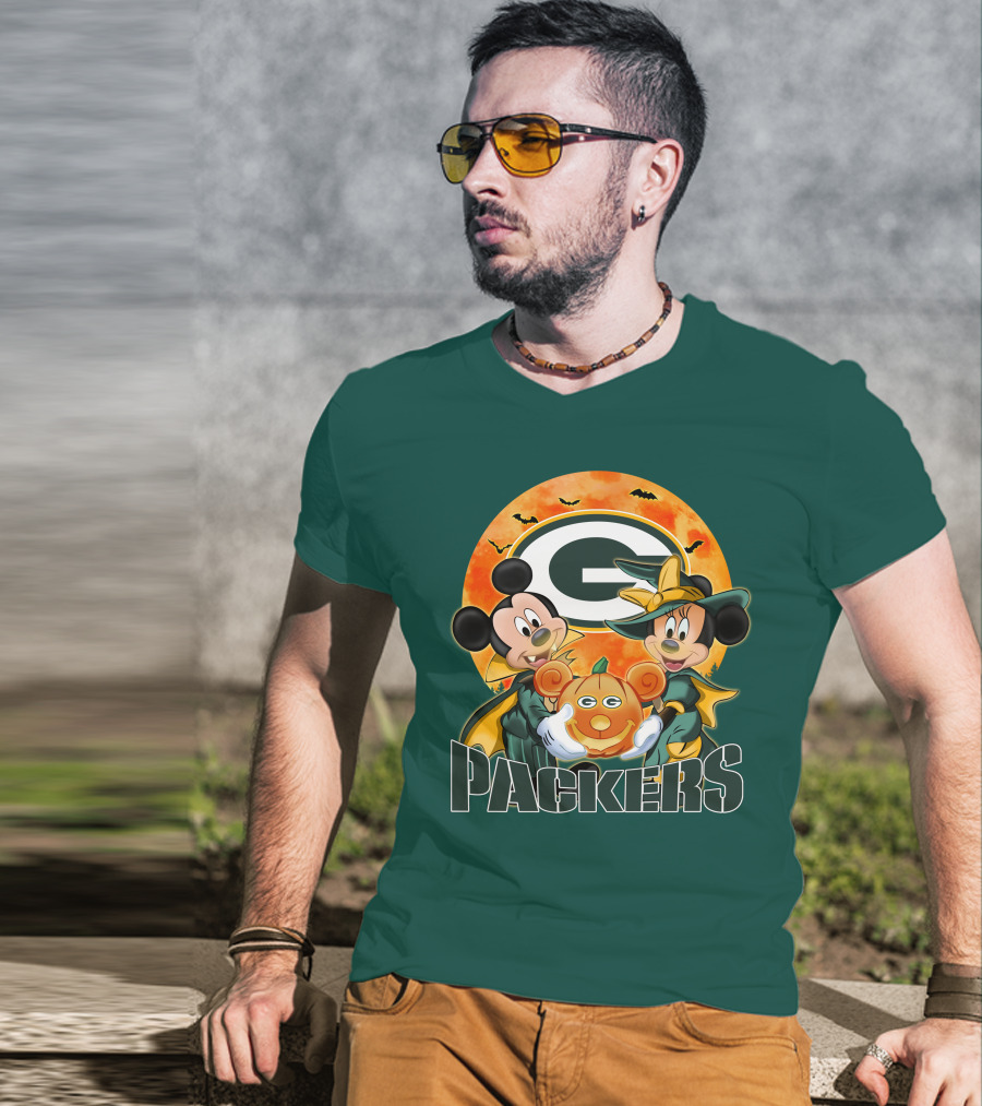 Green Bay Packers Mickey And Minnie Halloween Pumpkin T-Shirt