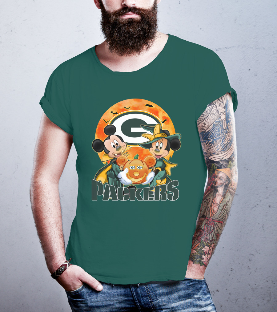 Green Bay Packers Mickey And Minnie Halloween Pumpkin T-Shirt