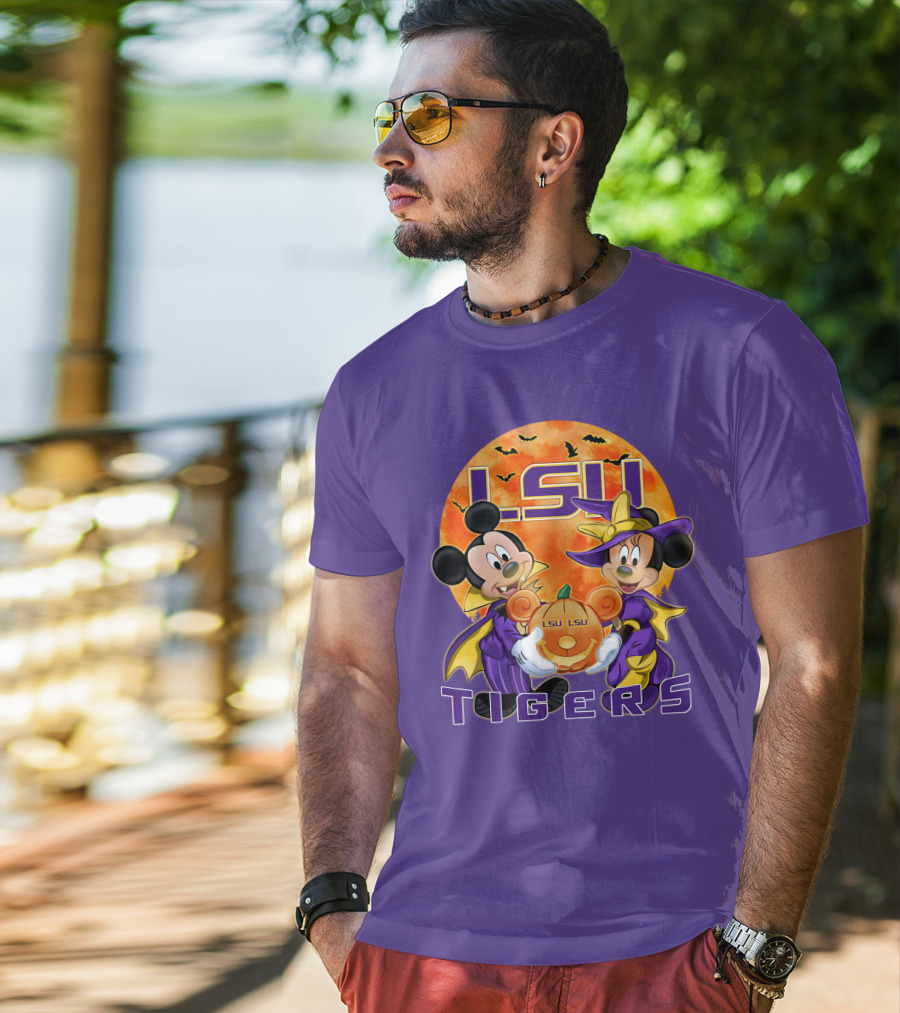 LSU Tigers Mickey Mouse And Minnie Mouse Halloween Pumpkin T-Shirt