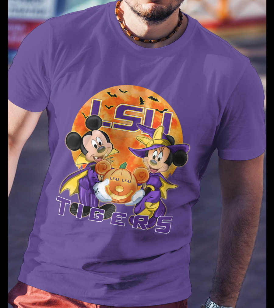 LSU Tigers Mickey Mouse And Minnie Mouse Halloween Pumpkin T-Shirt