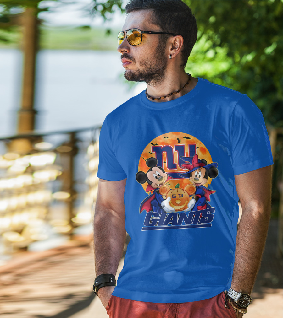 New York Giants Mickey Mouse Minnie Mouse Halloween Pumpkin T-Shirt