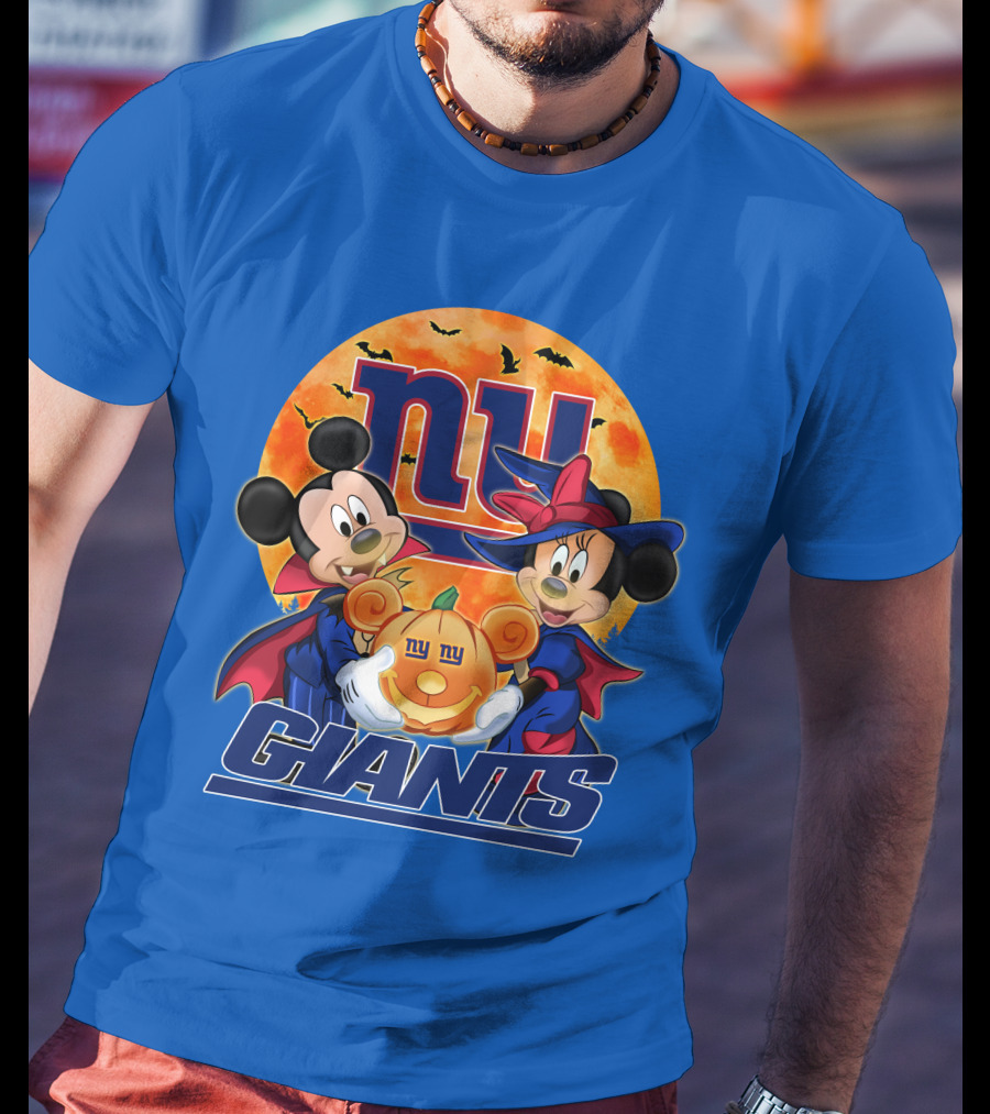 New York Giants Mickey Mouse Minnie Mouse Halloween Pumpkin T-Shirt
