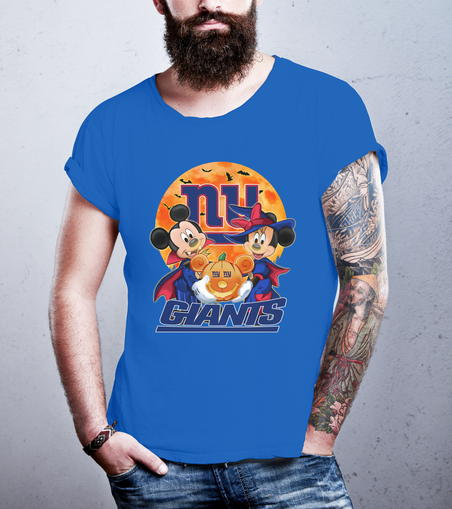 New York Giants Mickey Mouse Minnie Mouse Halloween Pumpkin T-Shirt