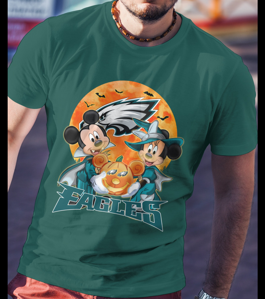 Philadelphia Eagles Mickey And Minnie Halloween Pumpkin T-Shirt