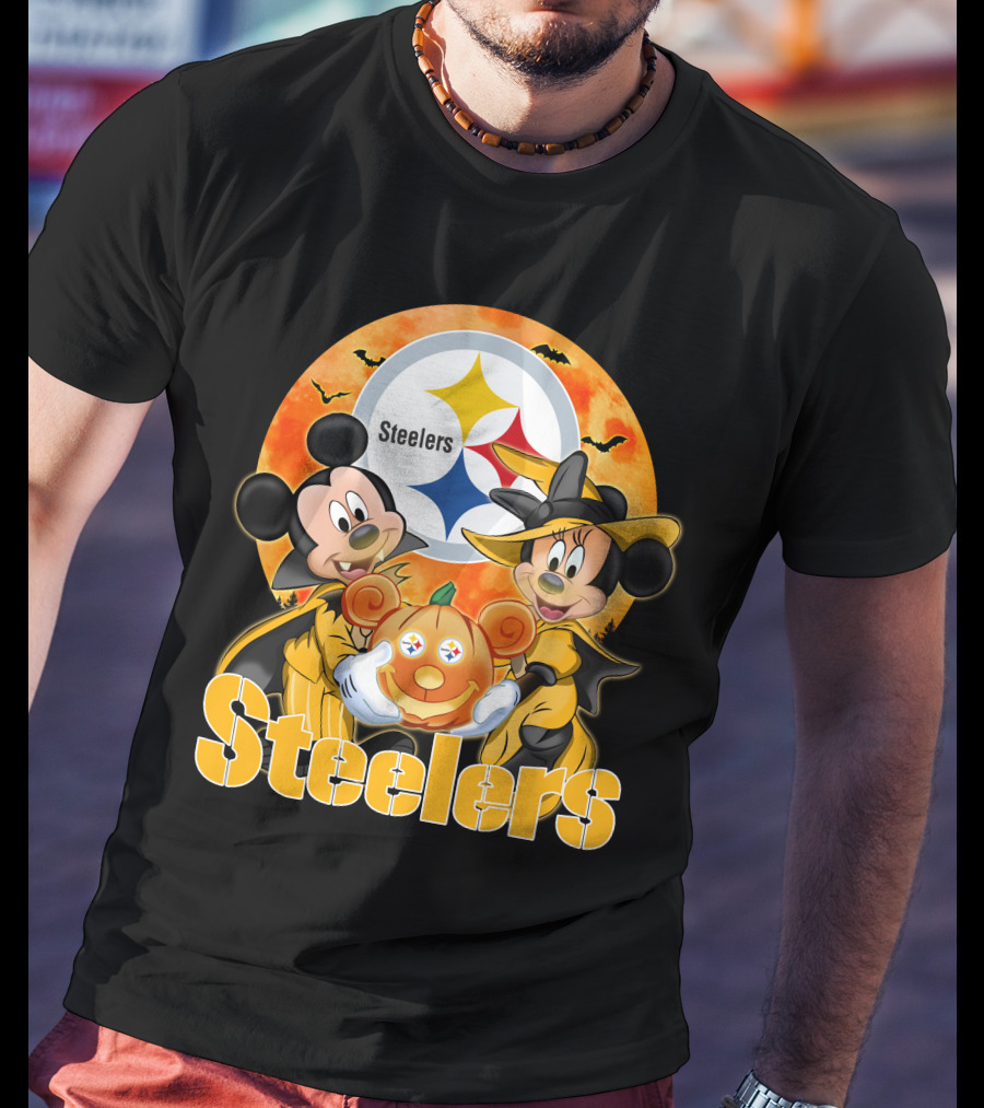 Steelers Mickey Mouse Minnie Mouse Halloween Pumpkin T-Shirt