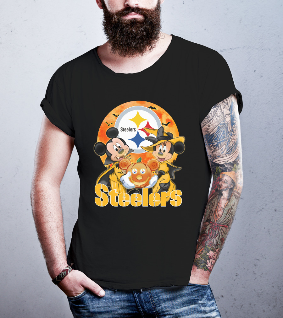 Steelers Mickey Mouse Minnie Mouse Halloween Pumpkin T-Shirt