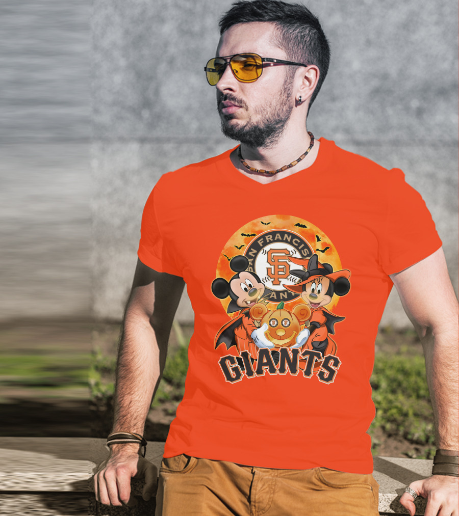 San Francisco Giants Halloween Mickey Mouse Minnie Mouse Pumpkin T-Shirt