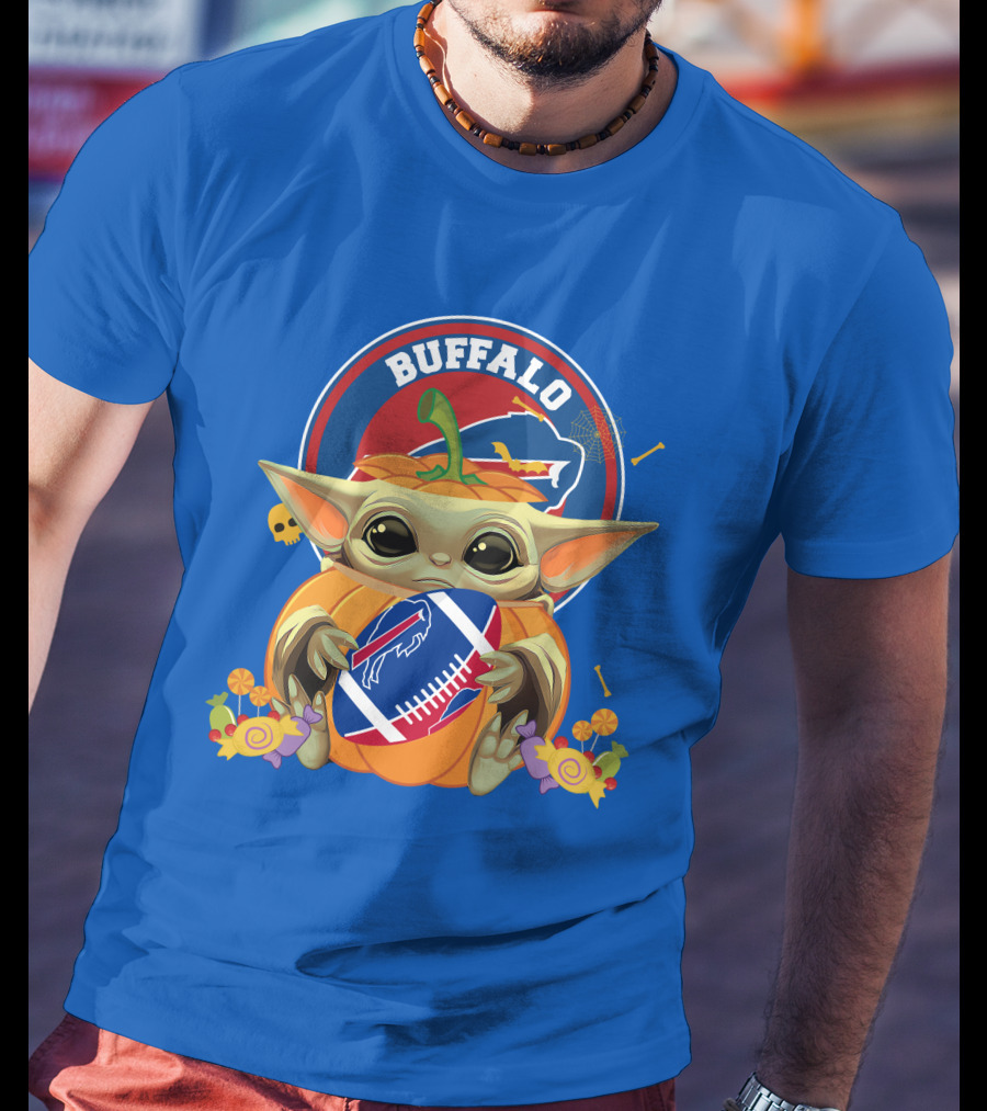 Halloween Pumpkin Baby Yoda Buffalo Bills Football Team Spirit T-Shirt