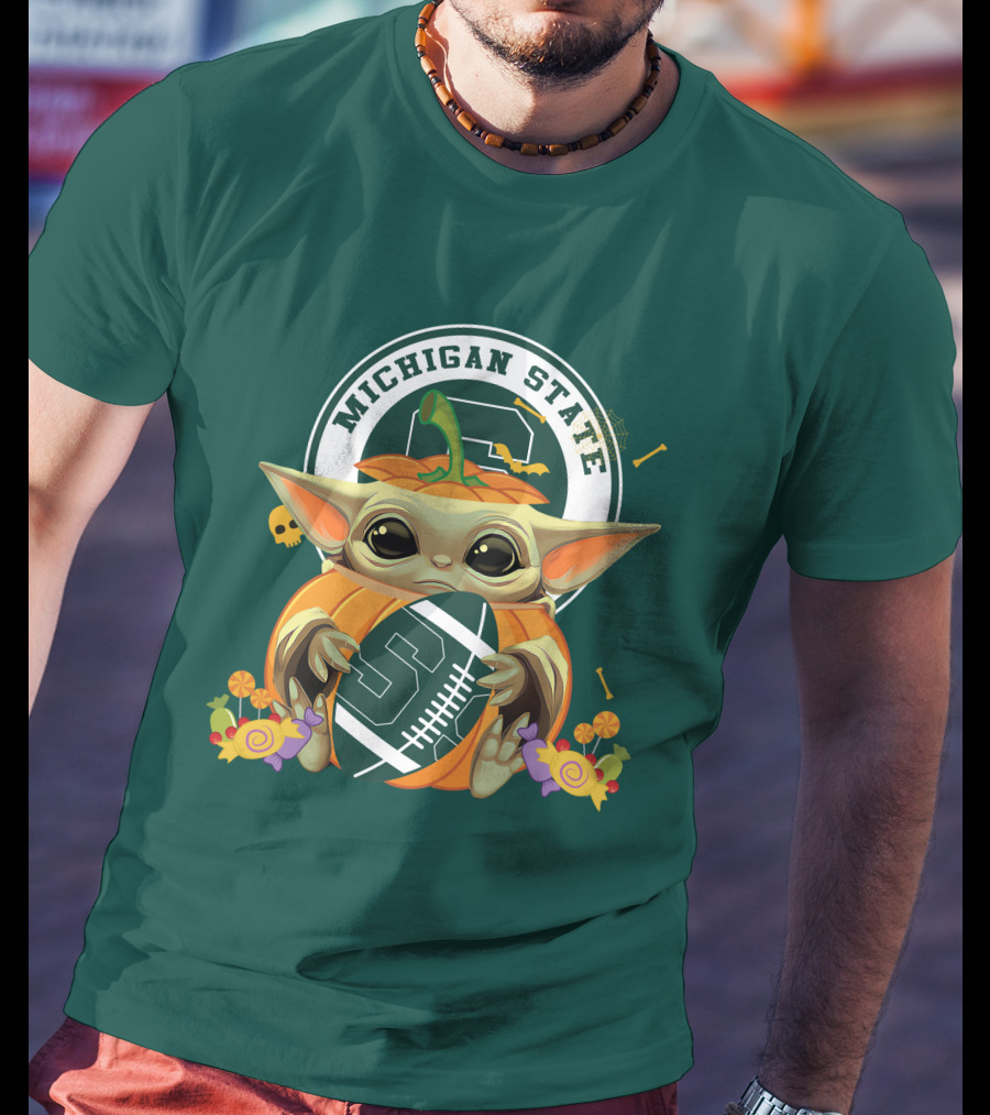Halloween Pumpkin Baby Yoda Michigan State Spartans T-Shirt