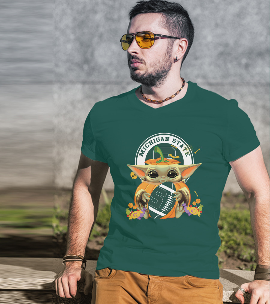 Halloween Pumpkin Baby Yoda Michigan State Spartans T-Shirt