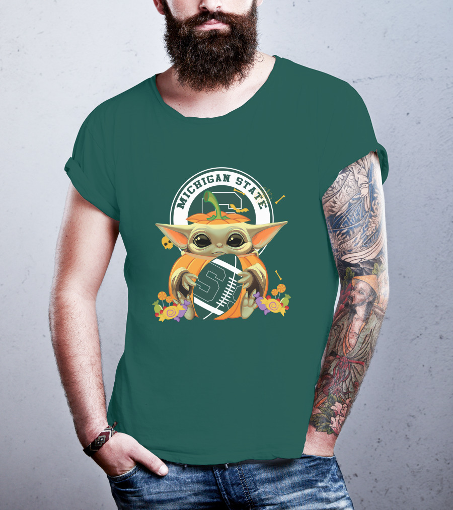 Halloween Pumpkin Baby Yoda Michigan State Spartans T-Shirt