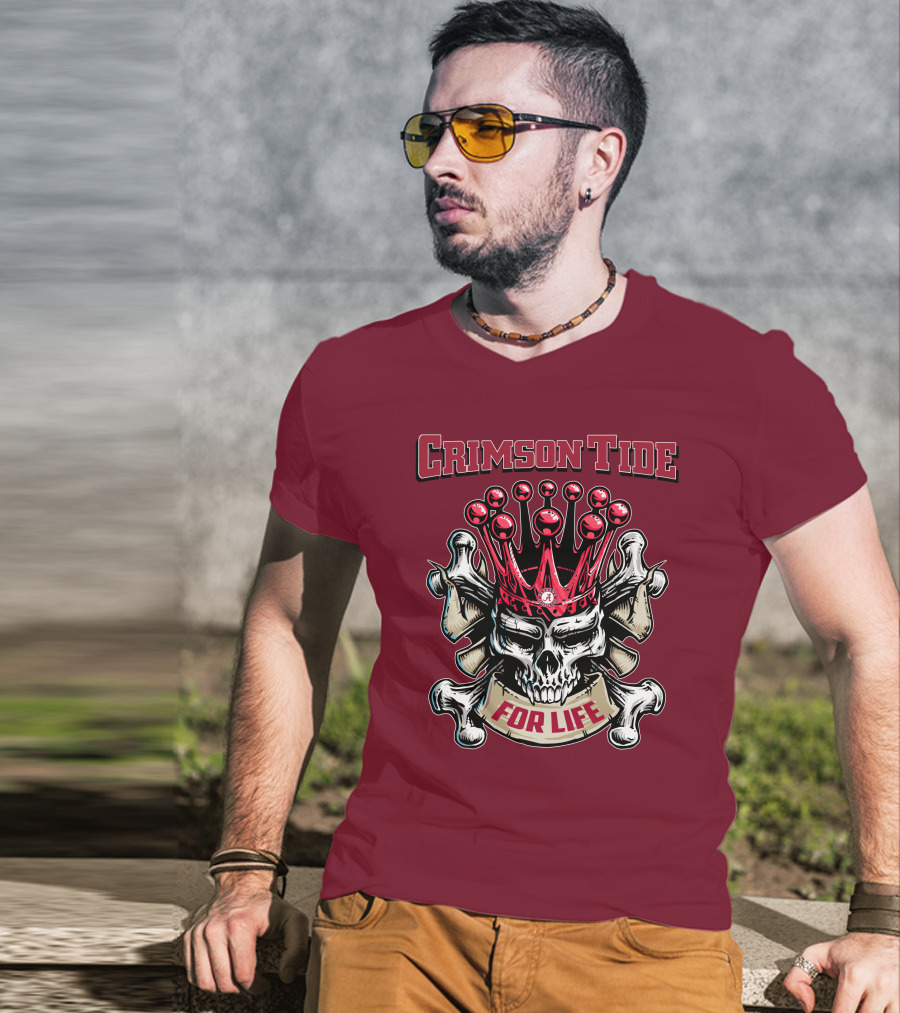 Crimson Tide Skull King For Life T-Shirt