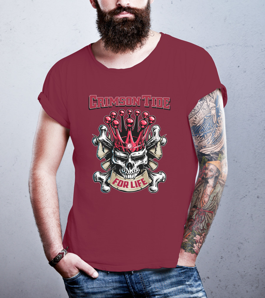 Crimson Tide Skull King For Life T-Shirt