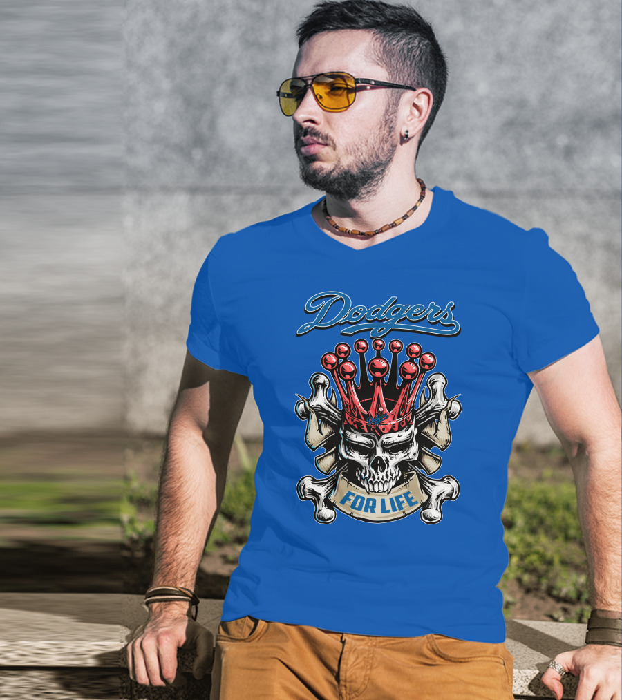 Dodgers Crowned Skull For Life T-Shirt