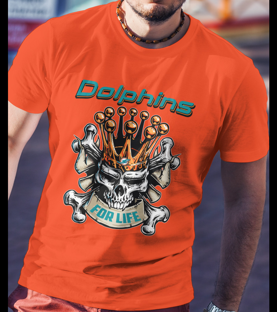 Dolphins Skull King Crown For Life T-Shirt