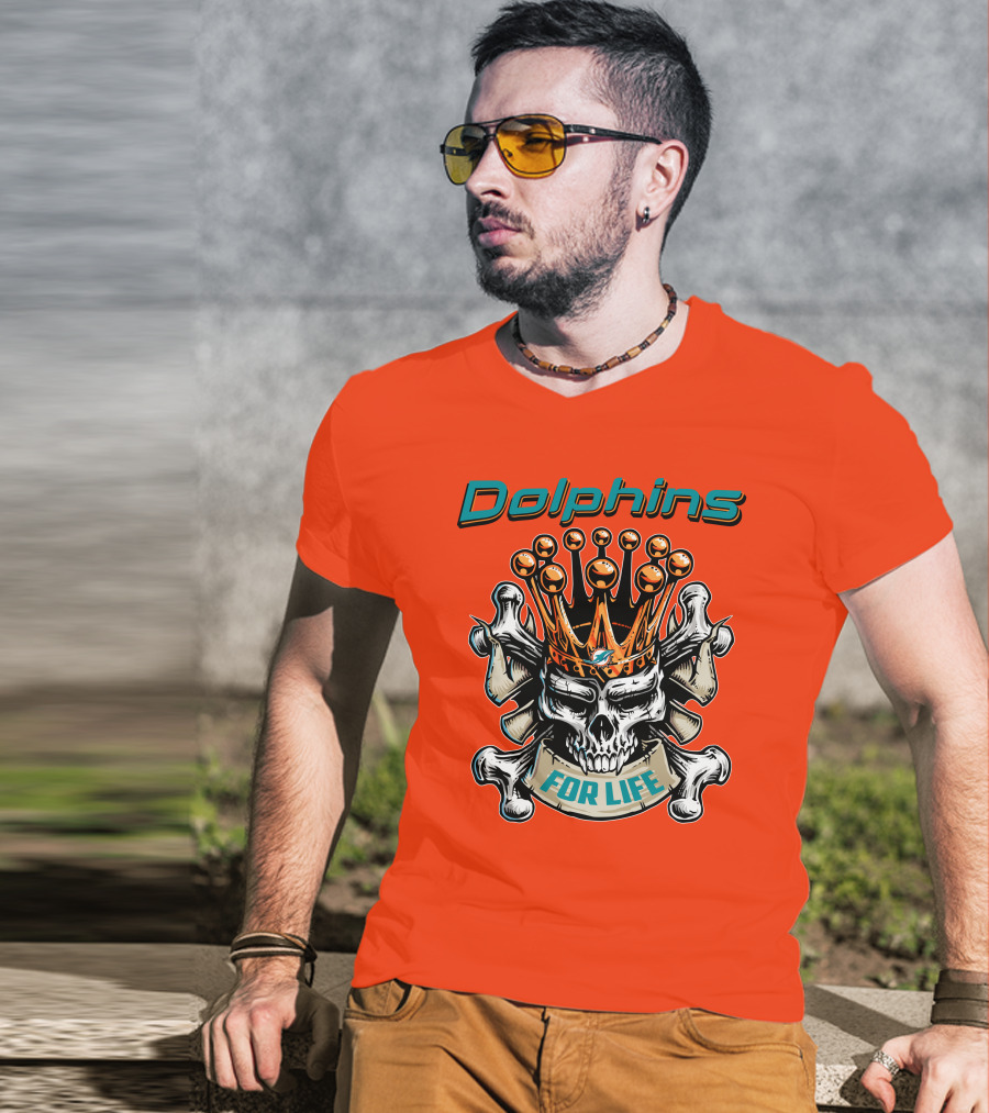 Dolphins Skull King Crown For Life T-Shirt