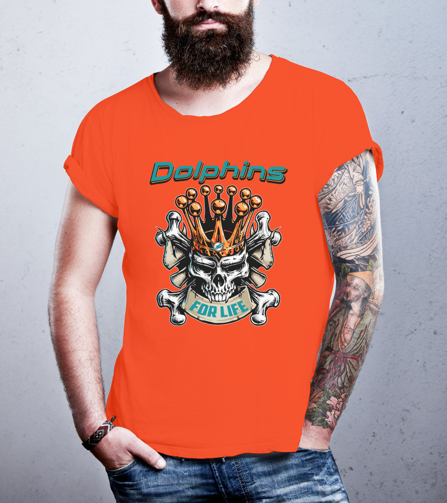 Dolphins Skull King Crown For Life T-Shirt
