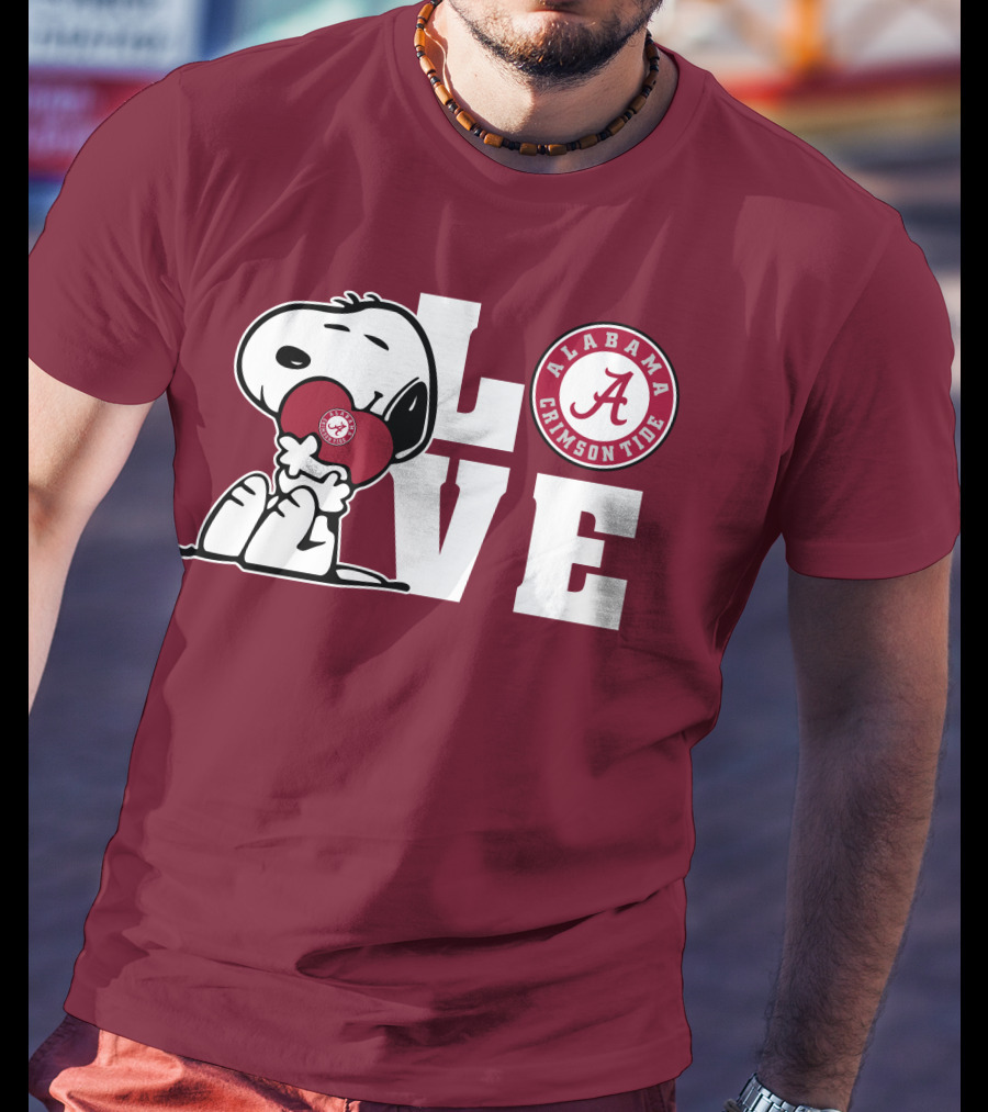 Snoopy Love Alabama Crimson Tide Football T-Shirt