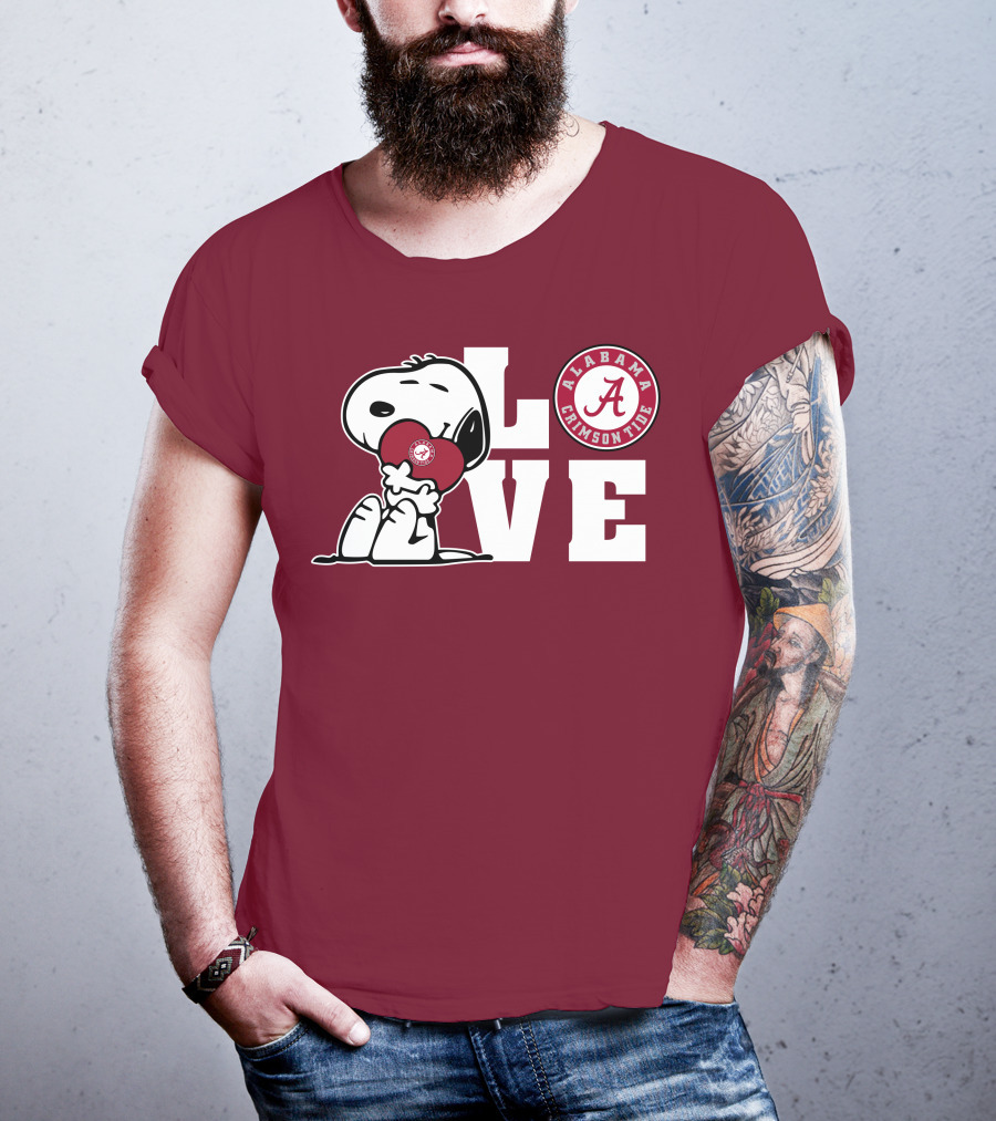 Snoopy Love Alabama Crimson Tide Football T-Shirt