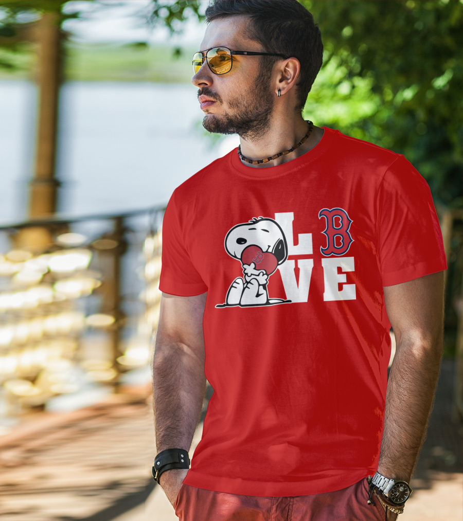 Snoopy Love Boston Red Sox B Logo Peanuts Baseball T-Shirt