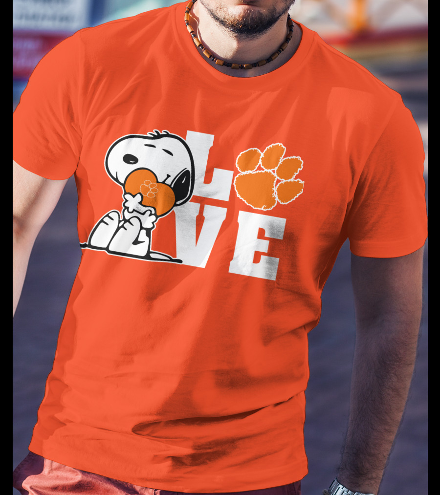 Snoopy Heart Love Clemson Tigers Paw Print T-Shirt
