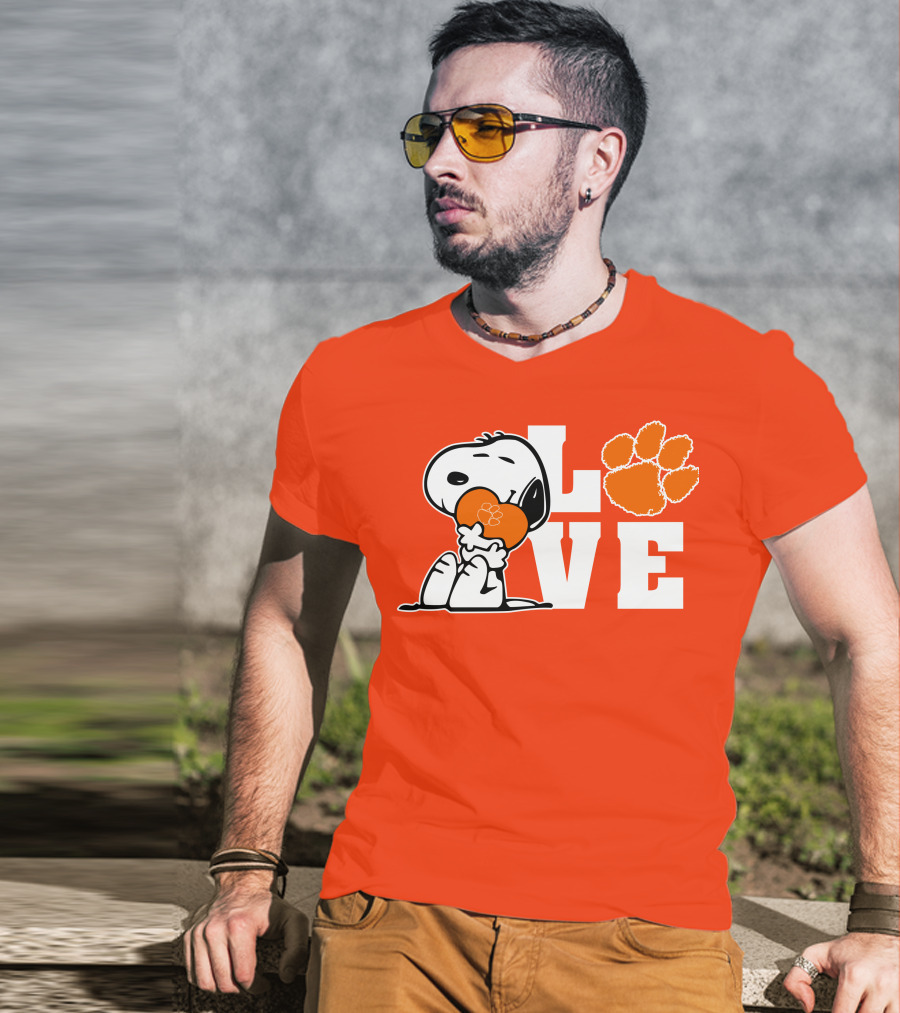 Snoopy Heart Love Clemson Tigers Paw Print T-Shirt