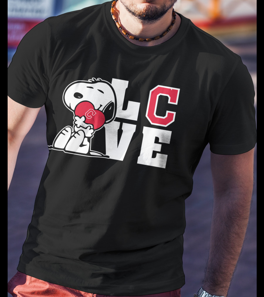 Snoopy Love Cleveland Indians Peanuts Baseball Heart T-Shirt