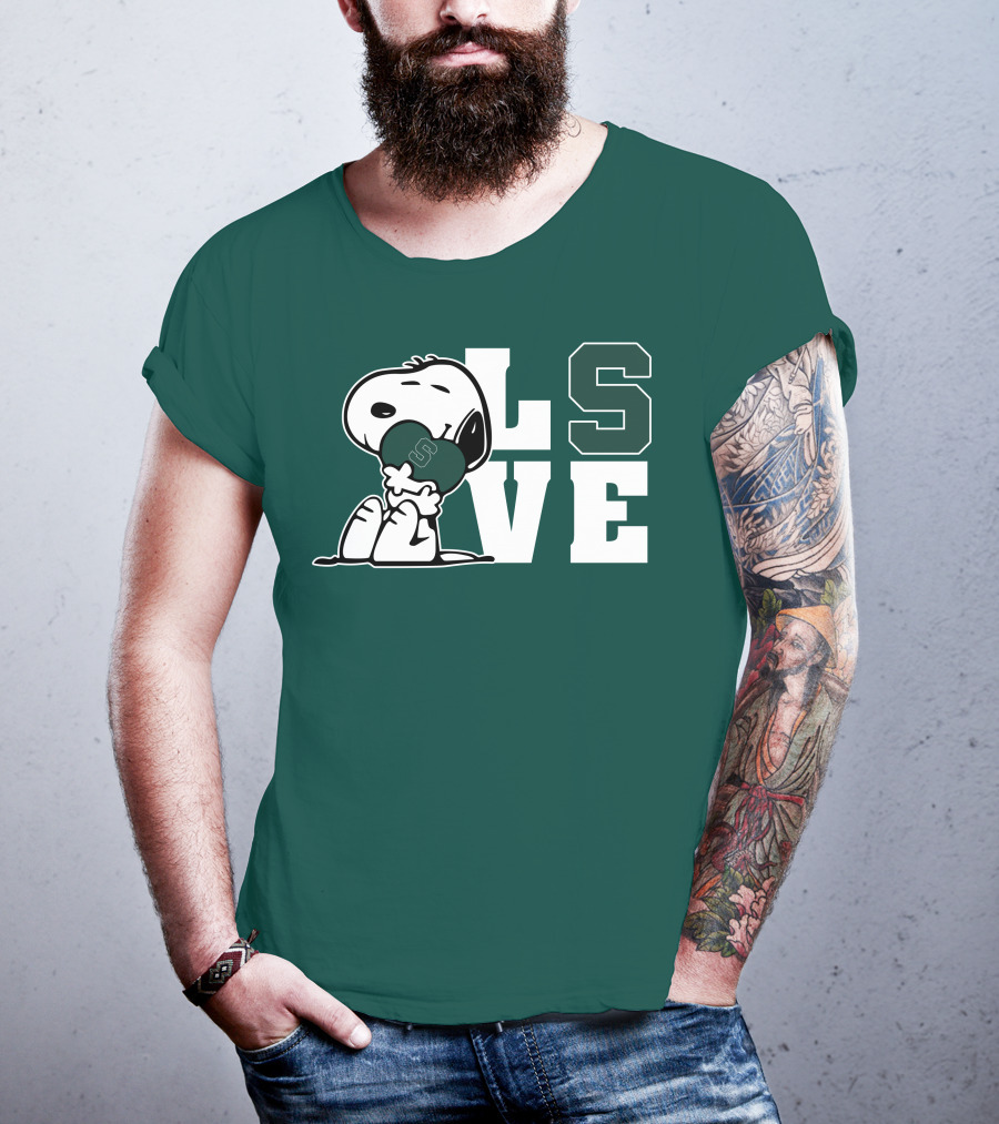 Snoopy Hugging Michigan State Spartans Heart L S V E T-Shirt
