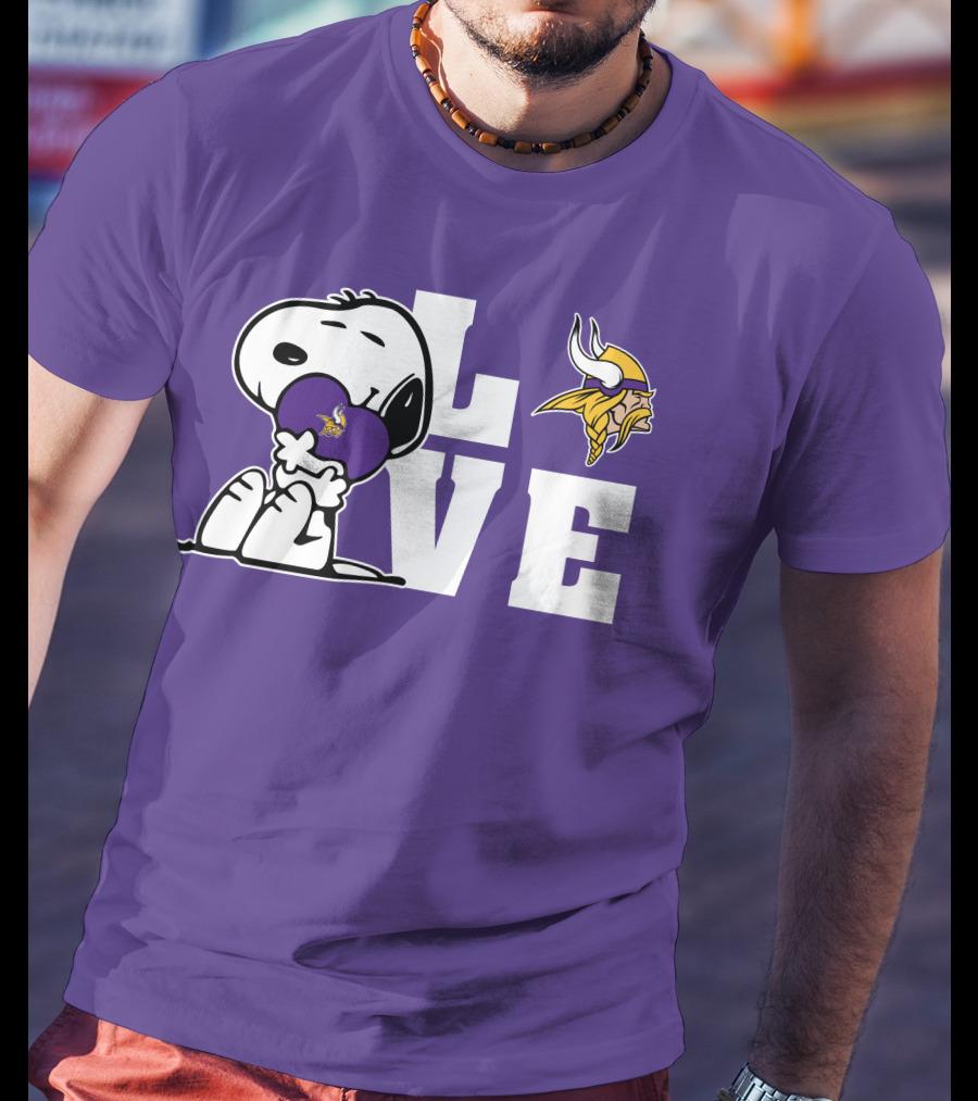 Snoopy Love Minnesota Vikings Logo Heart Hug T-Shirt