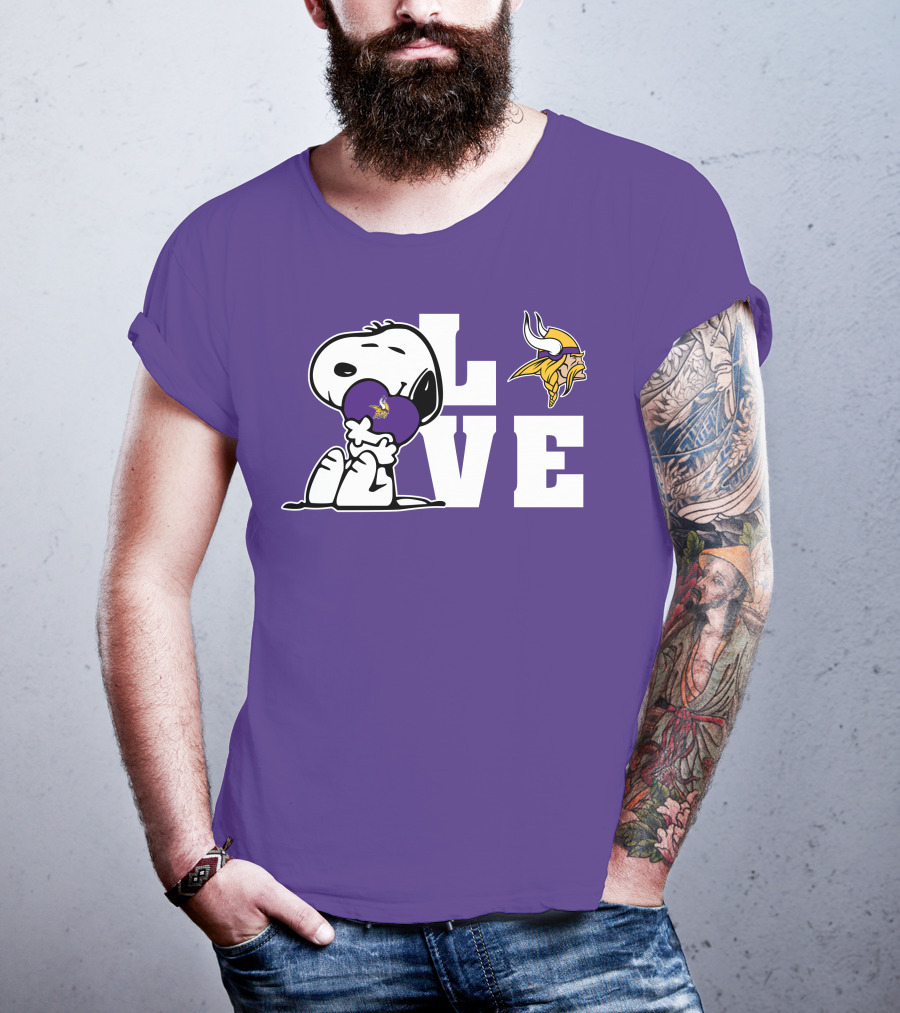 Snoopy Love Minnesota Vikings Logo Heart Hug T-Shirt