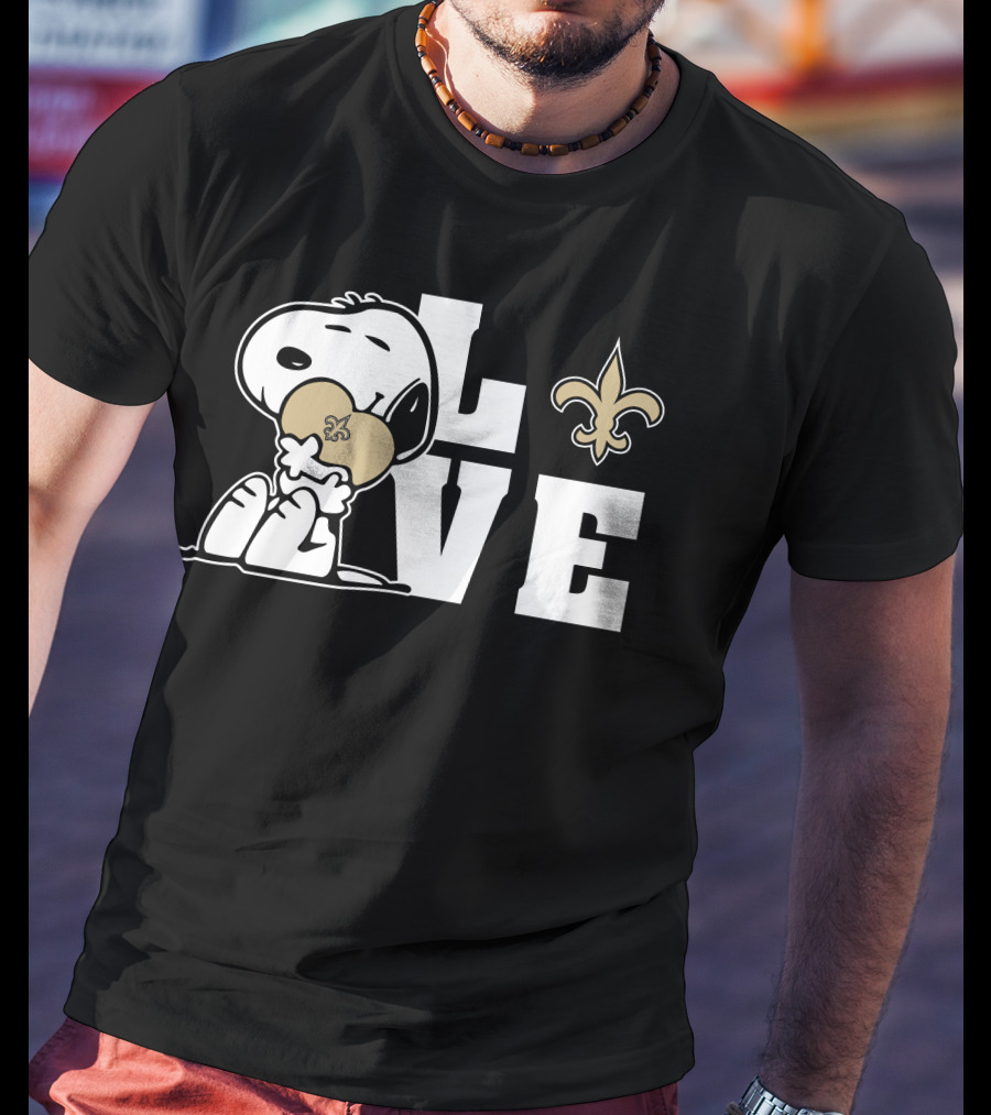 Snoopy Love New Orleans Saints Fleur-De-Lis Heart T-Shirt