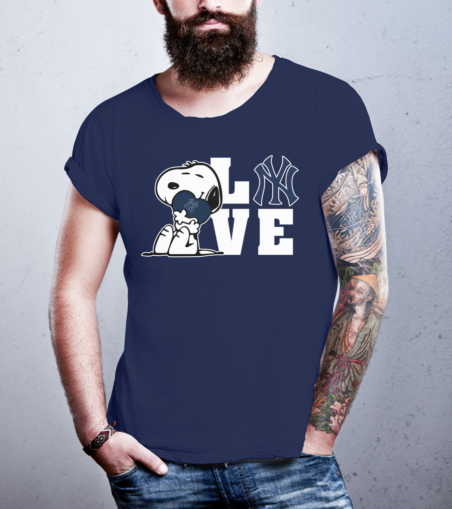 Snoopy Love New York Yankees Logo Mlb Peanuts Baseball Fan T-Shirt