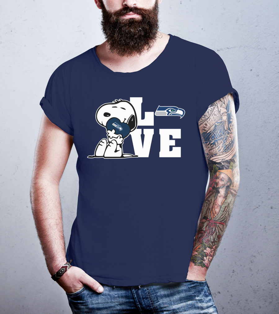 Snoopy Love Seattle Seahawks Heart Hugging Football Fan Peanuts Collaboration T-Shirt